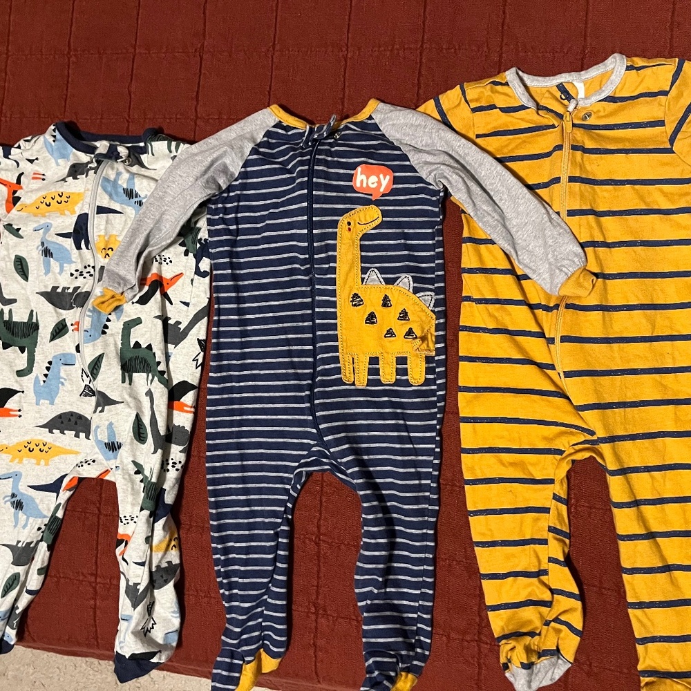 Set of Three Gerber Dino Footed Sleepers- 6-9 Months- Like-New